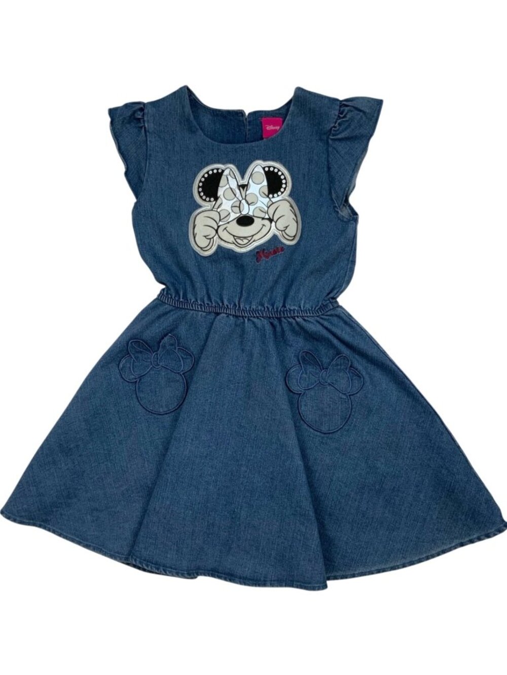 Disney Girls Minnie Mouse Denim Dress 6X Blue Ruffles